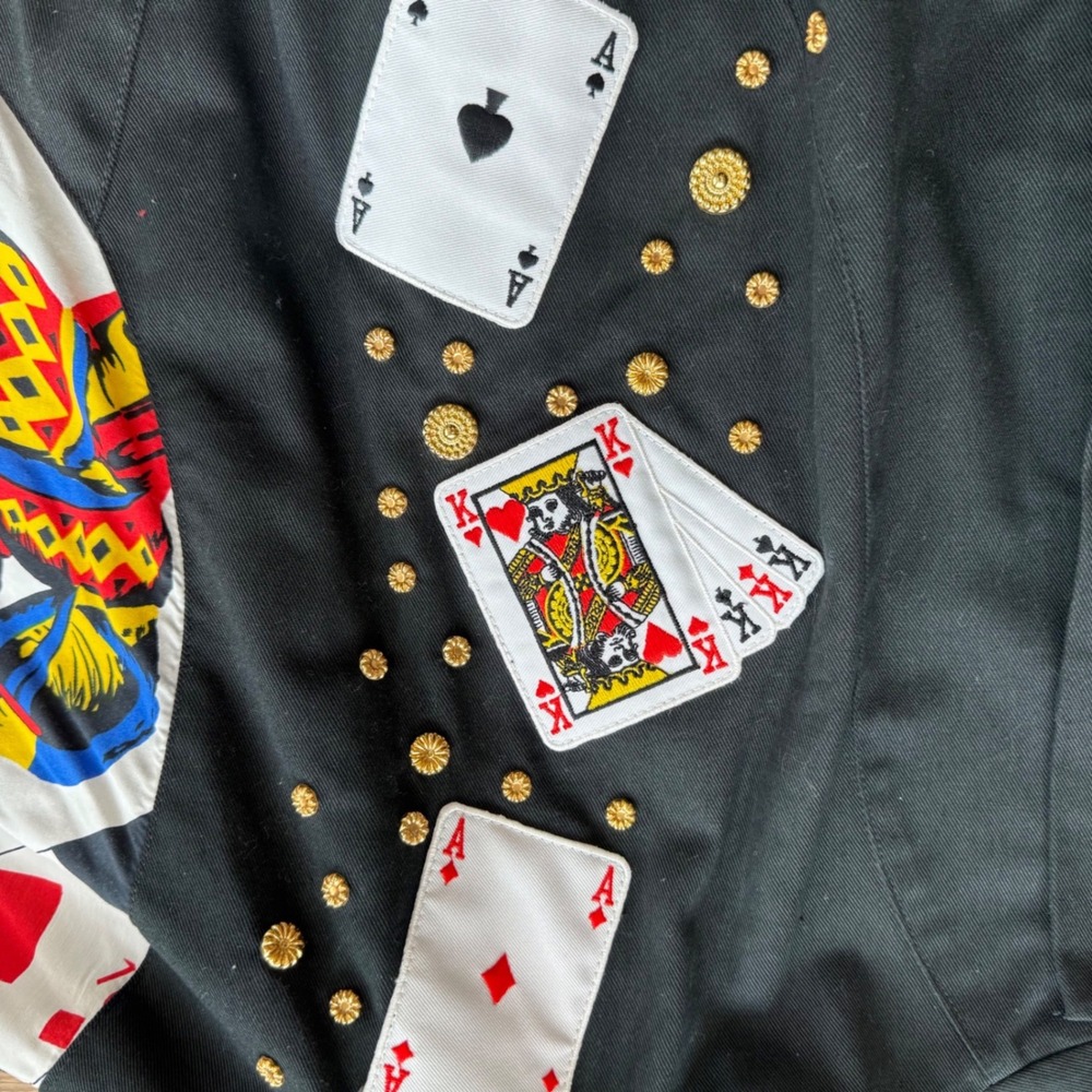 Lillie Rubin Vintage Playing Card Novelty Bomber Jacket Studded Black XS - Picture 6 of 10